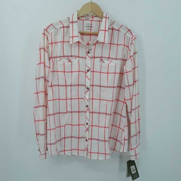 Cabela's white/red check print button down women's shirt size L - Picture 1 of 3